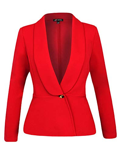 Michel Womens Classic Work Office Blazer Jacket Open Front Lapel Suits Blazer Red X-Large
