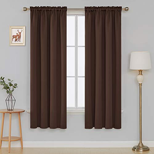 Deconovo Thermal Insulated Blackout Curtains Room Darkening Rod Pocket Window Treatment Set for Bedroom 42W x 72L Inch Brown 2 Panels