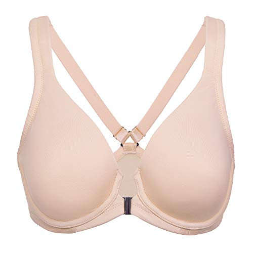 DELIMIRA Womens Underwire Support Unlined Plunge Full Coverage Racerback Front Closure Bras Beige 40C