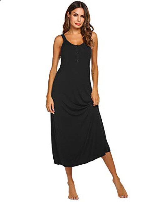 Ekouaer Womens Sleeveless Long Nightgown Summer Slip Night Dress Cotton Sleepshirt Chemise Black XXL Ekouaer Womens Sleeveless Long Nightgown Summer Slip Night Dress Cotton Sleepshirt Chemise Black XXL