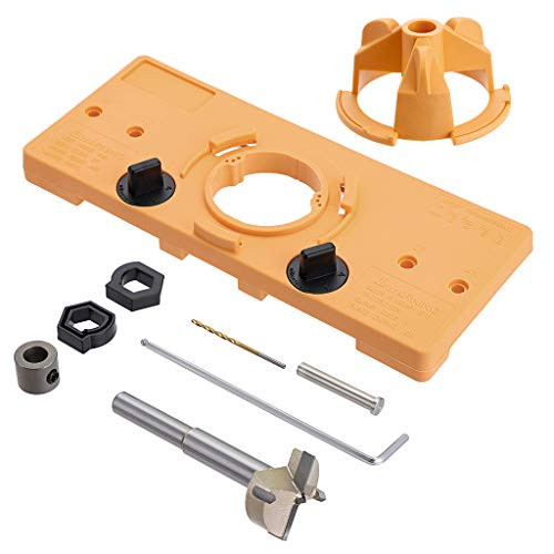 OwnMy 35mm Concealed Hinge Jig Guide Locator Kit with Drill Bit - Hinge Drilling Hole Router Jig Hardware Template Guide Woodworking Tools for Kitchen Cabinet Doors Hinge Orange