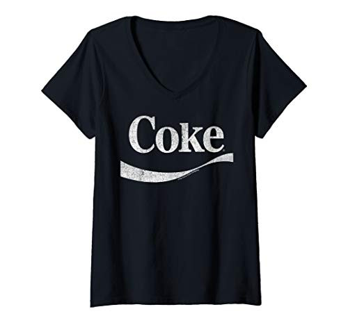 Womens Coca-Cola Distressed Original Logo V-Neck T-Shirt