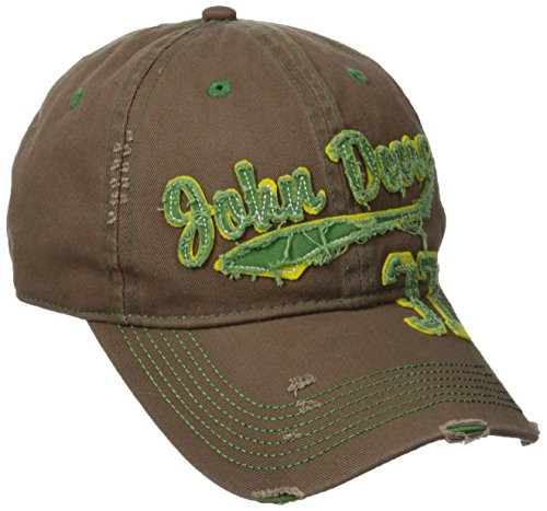 John Deere Embroidered Logo Vintage Raw Edge Baseball Hat - One-Size - Mens - Brown
