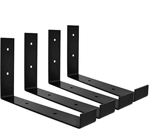 SUNMALL Shelf Brackets 12 inch for Shelves Rustic Shelf Bracket Heavy Duty Shelf Supports J Bracket with Lip Wall Shelf Brackets Iron Metal Floating Shelf Brackets with Screws 4 Pack
