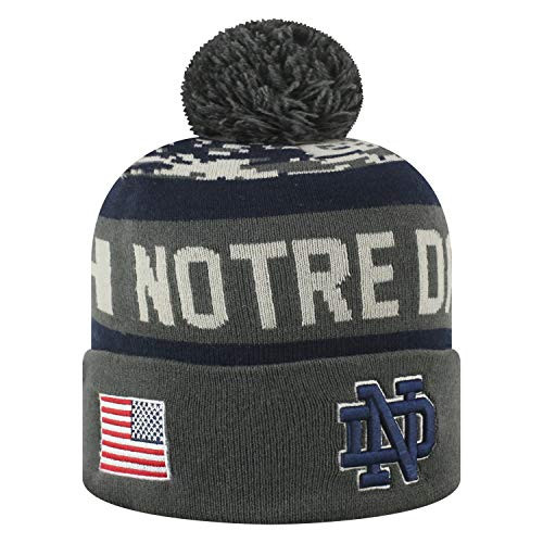 Top of the World NCAA-Salute to USA Military-Cuffed Knit Pom Beanie Hat-Notre Dame Fighting Irish