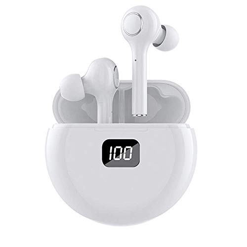 True Wireless Earbuds Bluetooth Earbuds with Smart led Display Wireless Earbuds TWS Stereo Earphones Bluetooth 5_0 Sport Earbuds with LED Display and Round Charging Case Earbuds BluetoothWhite TW13