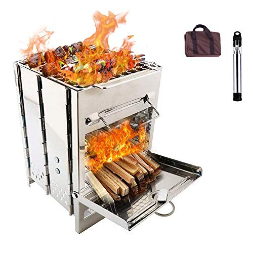 HUAXIAO Camping Stove Foldable Wood Stove Portable Stove Made of Lightweight Stainless Steel Easy Fuel with Twigs Leaves Solidified Alcohol Best Cooking System for Backpacking Hiking and Camping HUAXIAO Camping Stove Foldable Wood Stove Portable Stove Made of Lightweight Stainless Steel Easy Fuel with Twigs Leaves Solidified Alcohol Best Cooking System for Backpacking Hiking and Camping