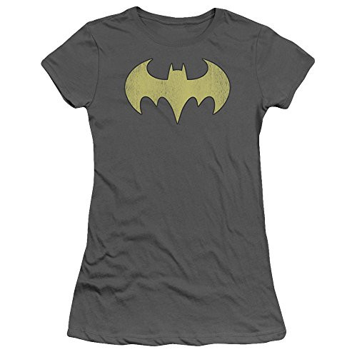 Trevco Dc Batgirl Logo Distressed Juniors Sheer Fitted T Shirt Large Charcoal