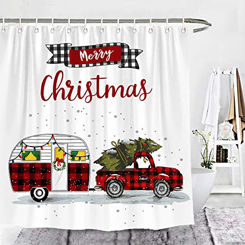 Wencal Merry Christmas Red Buffalo Check Plaid Truck Camper Trailer Shower Curtain Xmas Vintage Farmhouse Bathroom Decor 72 x 72 Inches Wencal Merry Christmas Red Buffalo Check Plaid Truck Camper Trailer Shower Curtain Xmas Vintage Farmhouse Bathroom Decor 72 x 72 Inches
