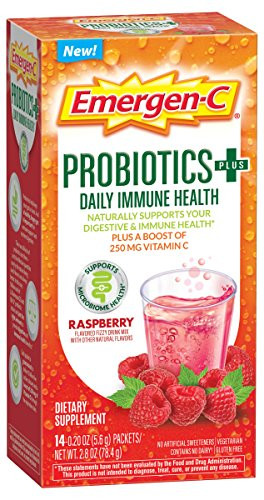 Emergen-C Probiotics+ (14 Count, Raspberry Flavor) Dietary Supplement Fizzy Drink Mix with 250mg Vitamin C, 0.19-Ounce Packets