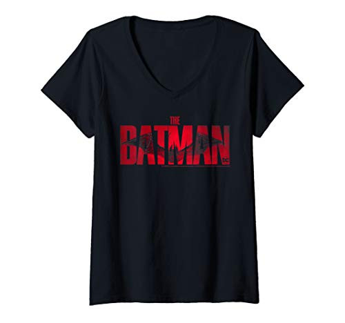 Womens DC Fandome The Batman Red Logo V-Neck T-Shirt