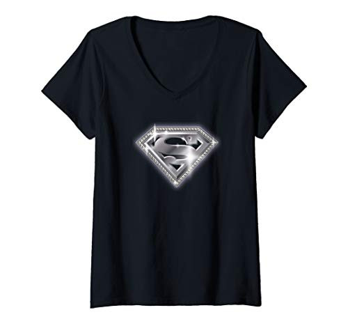 Womens Superman Bling Shield V-Neck T-Shirt