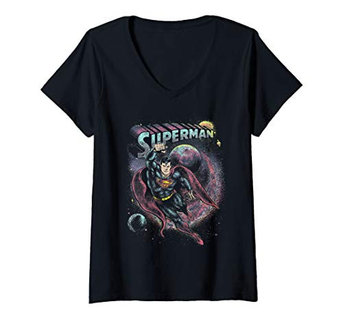 Womens DC Comics Superman In Space Portrait V-Neck T-Shirt
