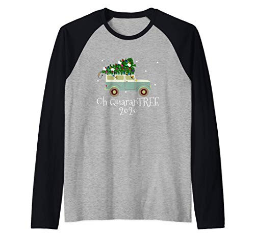 Quarantine Christmas Tree 2020 Retro Pajamas Oh Quarantree Raglan Baseball Tee