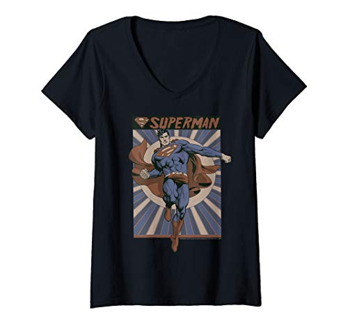 Womens DC Comics Superman Retro Ray Portrait V-Neck T-Shirt