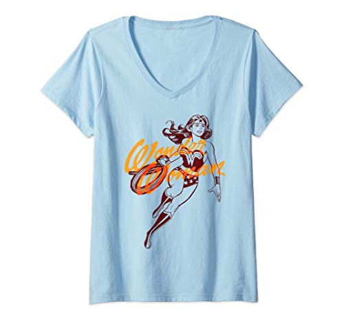 Womens DC Comics Wonder Woman Retro Style Portrait V-Neck T-Shirt Womens DC Comics Wonder Woman Retro Style Portrait V-Neck T-Shirt