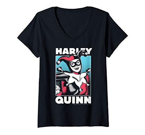 Womens DC Comics Harley Quinn Portrait Box Up V-Neck T-Shirt