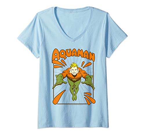 Womens DC Comics Aquaman Simple Portrait V-Neck T-Shirt