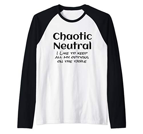 Chaotic Neutral Alignment Gift RPG D20 Dice Game Funny Humor Raglan Baseball Tee