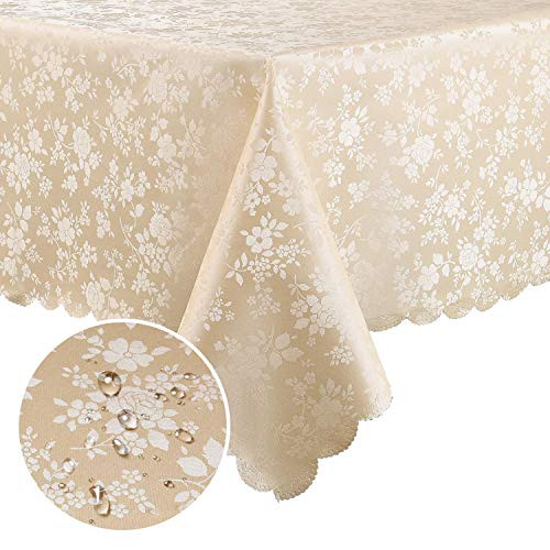 smiry Waterproof Vinyl Tablecloth Rectangle Heavy Duty Table Cloth Wipeable Table Cover for Kitchen and Dining Room Beige 52 X 70