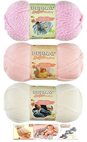 Bernat Softee Baby Yarn 3 Pack Bundle Includes 3 Patterns DK Light Worsted Pink Mix