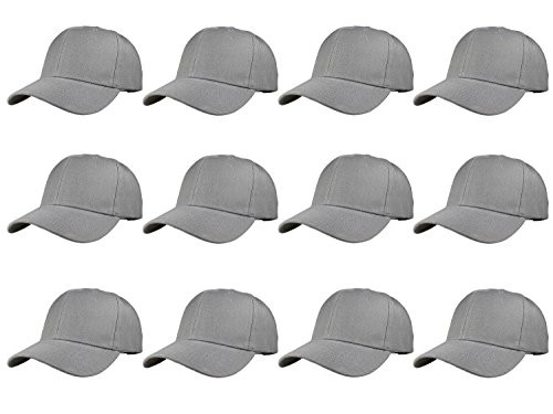 Gelante Plain Blank Baseball Caps Adjustable Back Strap Wholesale LOT 12 Pack- 001-LightGray