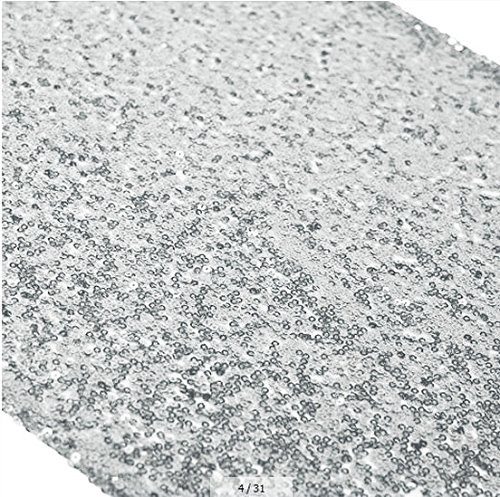 ShinyBeauty Sequin Silver Table Runner-Sequin Table Runner and Sequin Tablecloth/Linen For Wedding/Decoration-14Inx90In