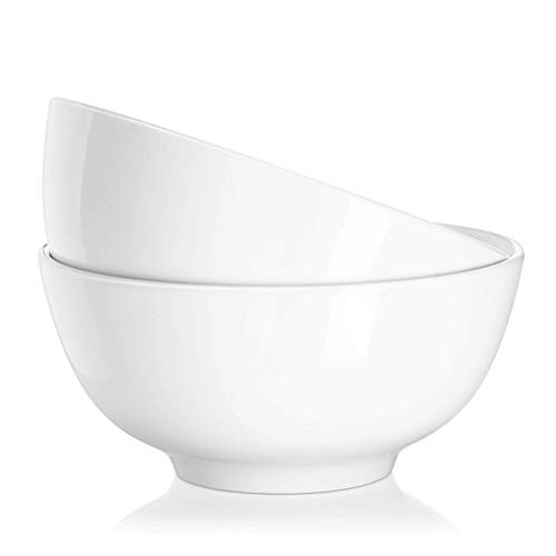 DOWAN 39 Ounce Serving Bowls Salad Bowls Porcelain Pasta Bowl Set Chip Resistant Ceramic Microwave and Dishwasher Safe Stackable 2 Packs 7 Inches White