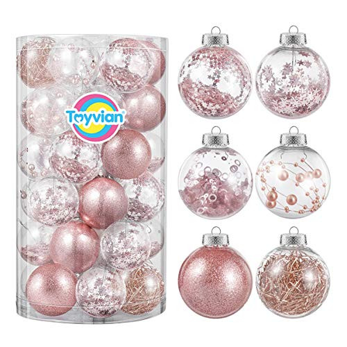 TOYANDONA 36pcs Christmas Ball Ornaments Christmas Baubles Christmas Tree Decoration Ornaments Shatterproof Balls for Xmas Hanging Decorations Festival Holiday Decor 6cm Rose Gold