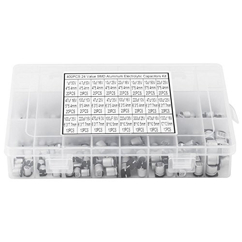 SMD Capacitor Assortment 400pcs 24 Values Electrolytic Capacitors Assortment Kit Aluminum Electrolytic Capacitor 1uF - 1000uF