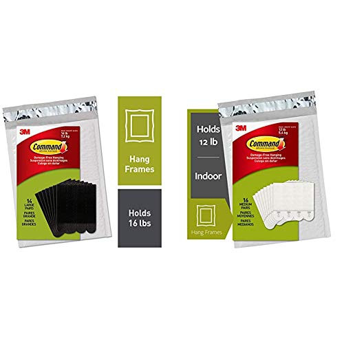 Command Picture Hanging Strips Heavy Duty Large Black Holds 16 lbs 14 Pairs   Picture Hanging Strips Holds up to 12 lbs_ 16 Pairs 32 Strips Indoor Use White