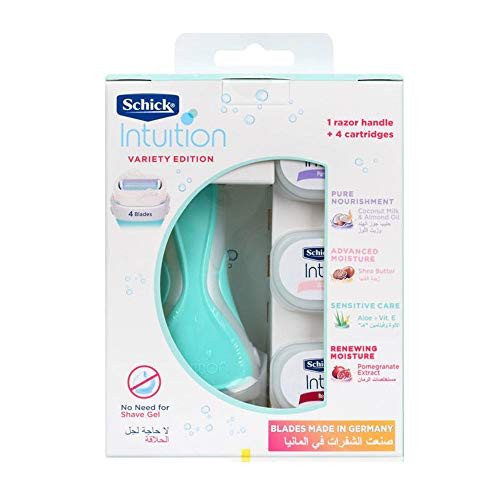 Schick intuition Variety Edition 1 Razor Handle 4 Cartridges Sensitive Care
