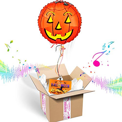Balloons in the Box Halloween Pumpkin Glowing Inflated Helium Balloon  Customizable Greeting Card  Plays a Happy Birthday Jingle When Opened