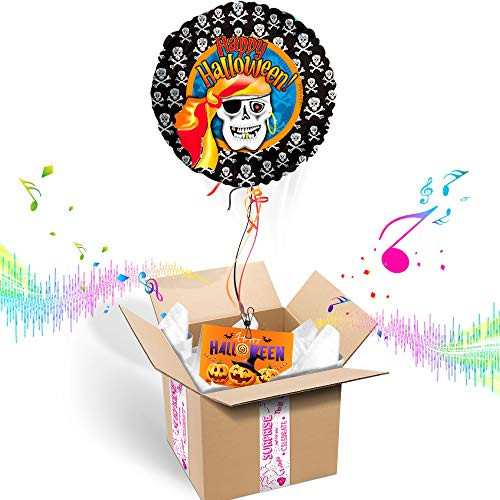 Balloons in the Box Halloween Pirate Inflated Helium Balloon  Customizable Greeting Card  Plays a Happy Birthday Jingle When Opened