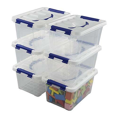 DynkoNA 6 Storage Box Tote Plastic Organizer Bin with Latching Handle