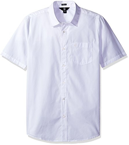 Volcom Mens Everett Solid Cotton Woven Short Sleeve Shirt White XS