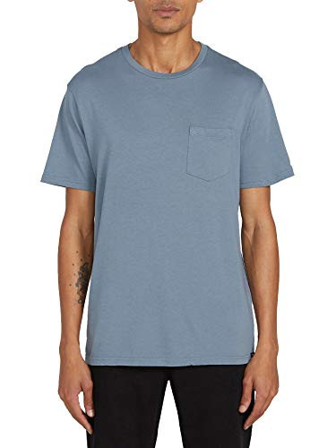 Volcom Mens Solid Modern Fit Pocket Short Sleeve Tee Stormy Blue Large