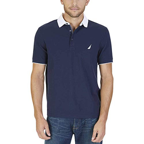 Nautica Mens Short Sleeve Performance Cotton Polo Shirt Navy Medium