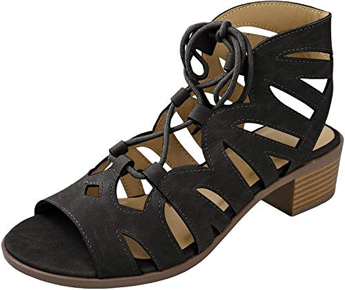 City Classified Womens Cut Out Caged Open Toe Chunky Stacked Heel BootieColorBlackNubuckSize7_5