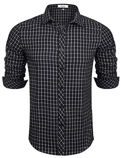 Aibrou Mens Long Sleeve Regular Fit Plaid Casual Shirt Button Down Flannel Shirt Black Aibrou Mens Long Sleeve Regular Fit Plaid Casual Shirt Button Down Flannel Shirt Black