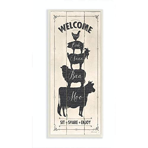 Stupell Industries Welcome Farm Animal Rustic Wood Textured Word Design Wall Plaque 7 x 17 Multi-Color