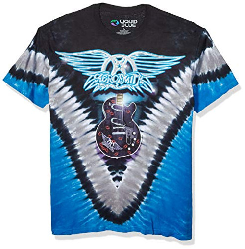 Liquid Blue Mens Aerosmith Guitar Short Sleeve T-ShirtMultiLarge