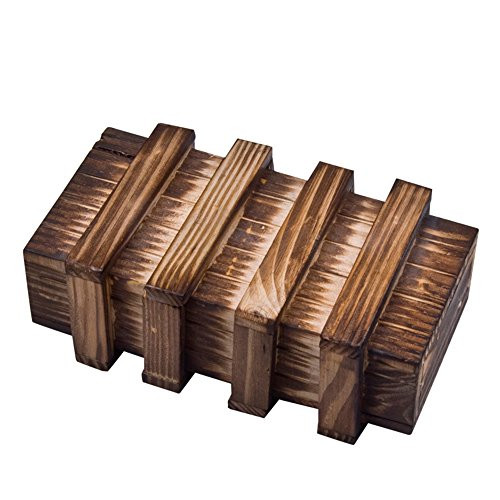 AHYUAN Handmade 3D Brain Teaser Puzzle Magic Wooden Cube Game Box with Extra Secure Secret Drawer IQ Toys