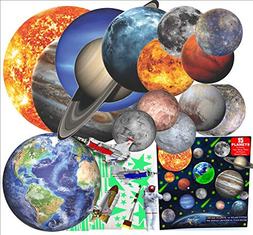 Glow in The Dark Stars and Planets for Ceiling 3D Realistic Solar System Wall Stickers All Glowing Planets Dwarf Pluto Birthday Christmas Gift Bonus Over 200 Stars Shooting Stars Glow in The Dark Stars and Planets for Ceiling 3D Realistic Solar System Wall Stickers All Glowing Planets Dwarf Pluto Birthday Christmas Gift Bonus Over 200 Stars Shooting Stars