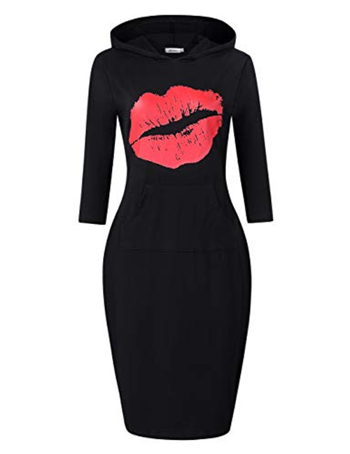 MISSKY Womens Pullover Hoodie Pocket Sweatshirt Casual Hooded DressM