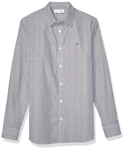 Calvin Klein Mens Extra Fine Cotton Button Up Shirt black Stretch Stripe X-Small