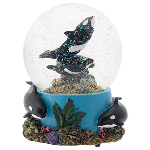 Elanze Designs Coral Reef Orca Pod 100MM Musical Water Globe Plays Tune Wonderful World