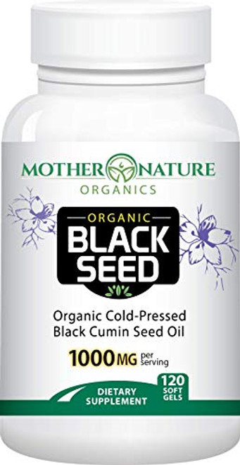 Organic Black Seed Oil 1000mg - 120 Softgel Capsules Non-GMO Premium Cold-Pressed Nigella Sativa - Black Cumin Seed Oil with Omega 3 6 9 - Darkest Highest TQ Content