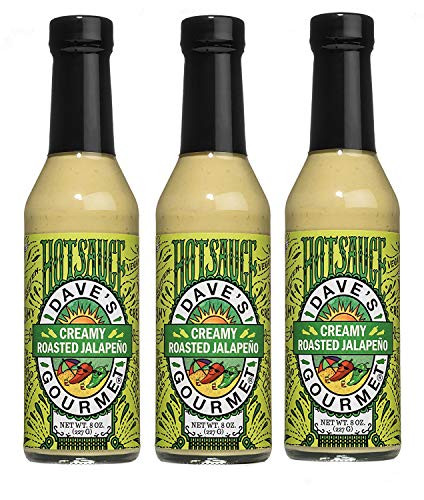 Daves Gourmet Creamy Roasted Green Jalapeno Hot Sauce 8 Ounce Bottles Pack of 3