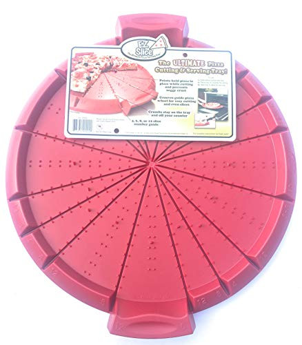 EZ Slice Pizza Cutting and Serving Tray - Color Red - The Ultimate Pizza Serving Tray For up to 12 Pizzas